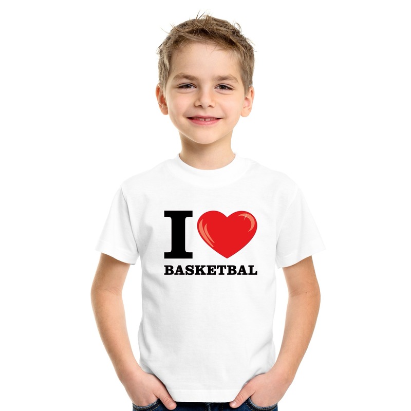 Wit I love basketbal t-shirt kinderen