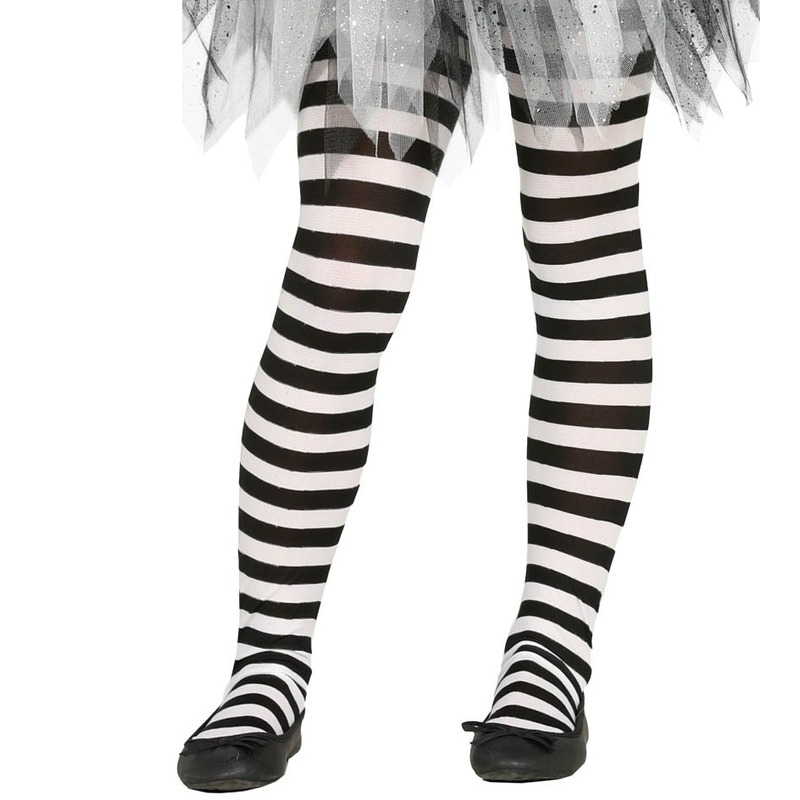 Wit/zwart gestreepte verkleed panty 15 denier voor meisjes