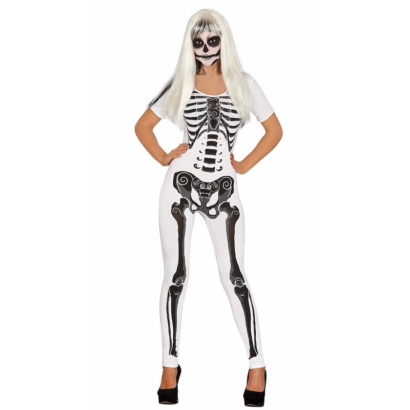 Witte skelet catsuit kostuum voor dames