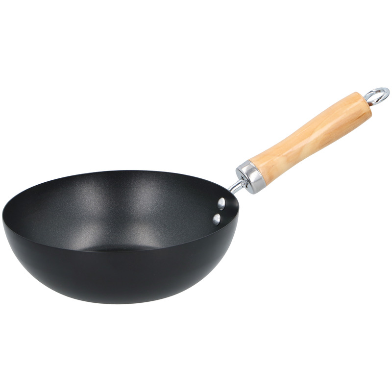 Wok pan houten handvat 20 cm - Met anti-aanbaklaag - Steelwok - Geschikt voor keramisch, halogeen, gas en elektrisch - Koken/Bakken