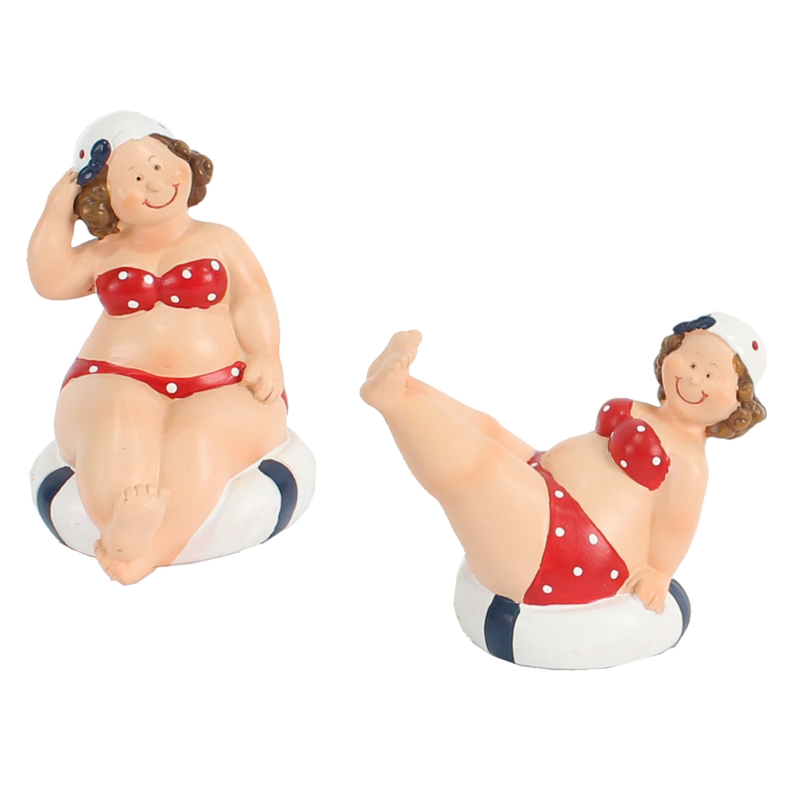Woonkamer decoratie beeldjes set van 2 dikke dames rood badpak 10 cm