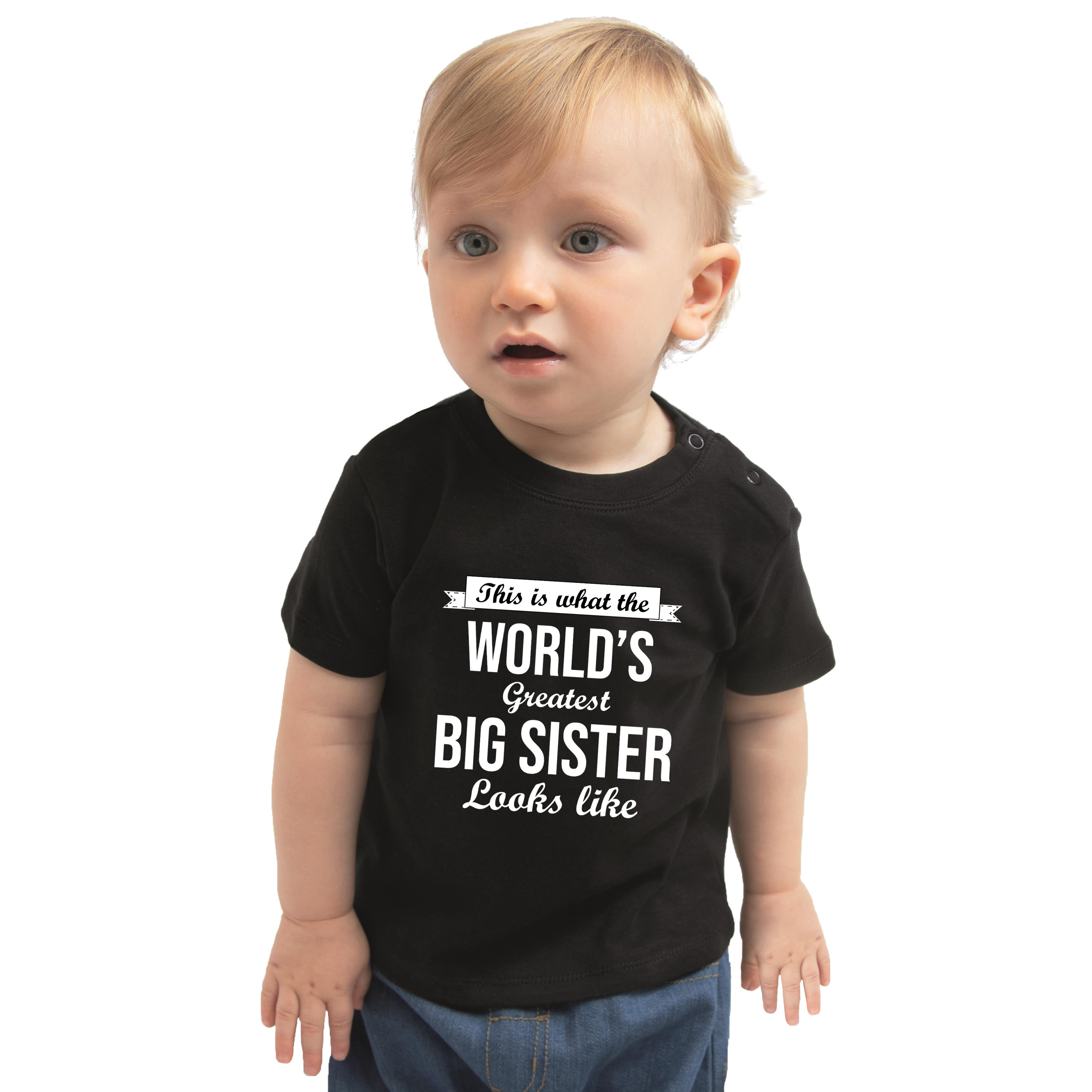 Worlds greatest big sister/ de beste grote zus cadeau t-shirt zwart babys - meisjes