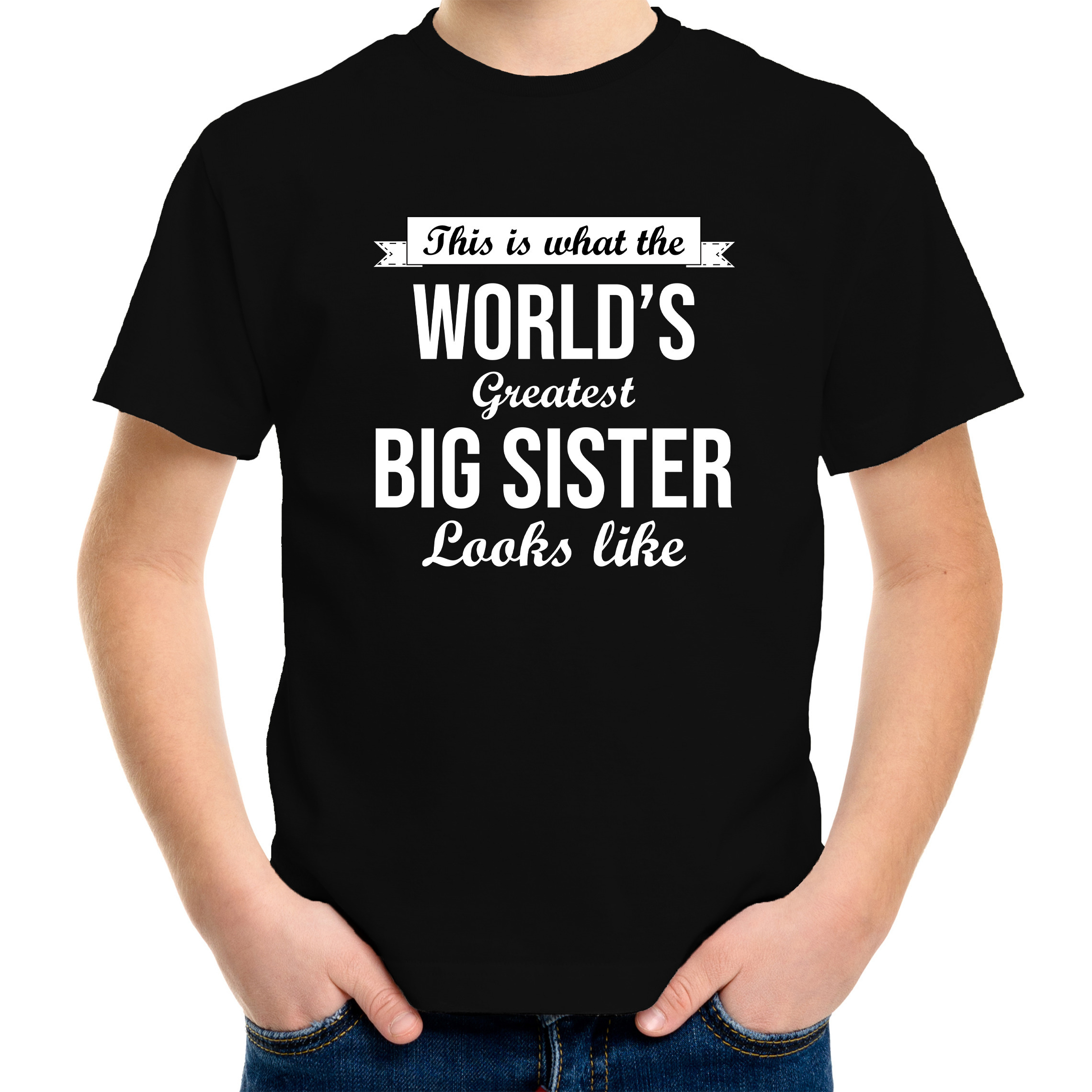 Worlds greatest big sister/ de beste grote zus cadeau t-shirt zwart meisjes - kinderen