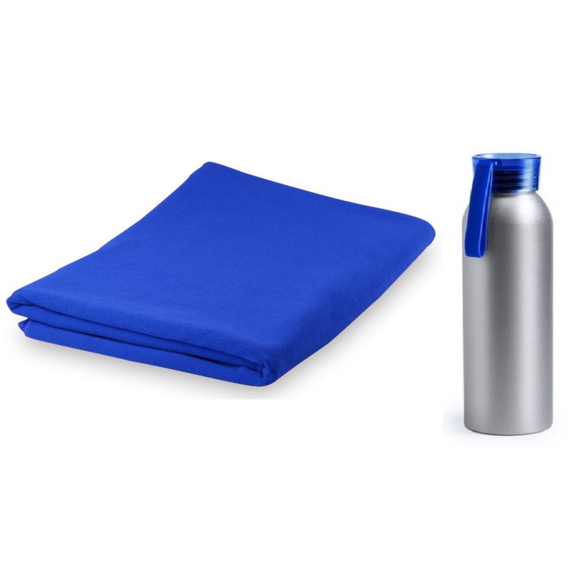 Yoga-fitness set blauwe handdoek extra absorberend en bidon-drinkfles