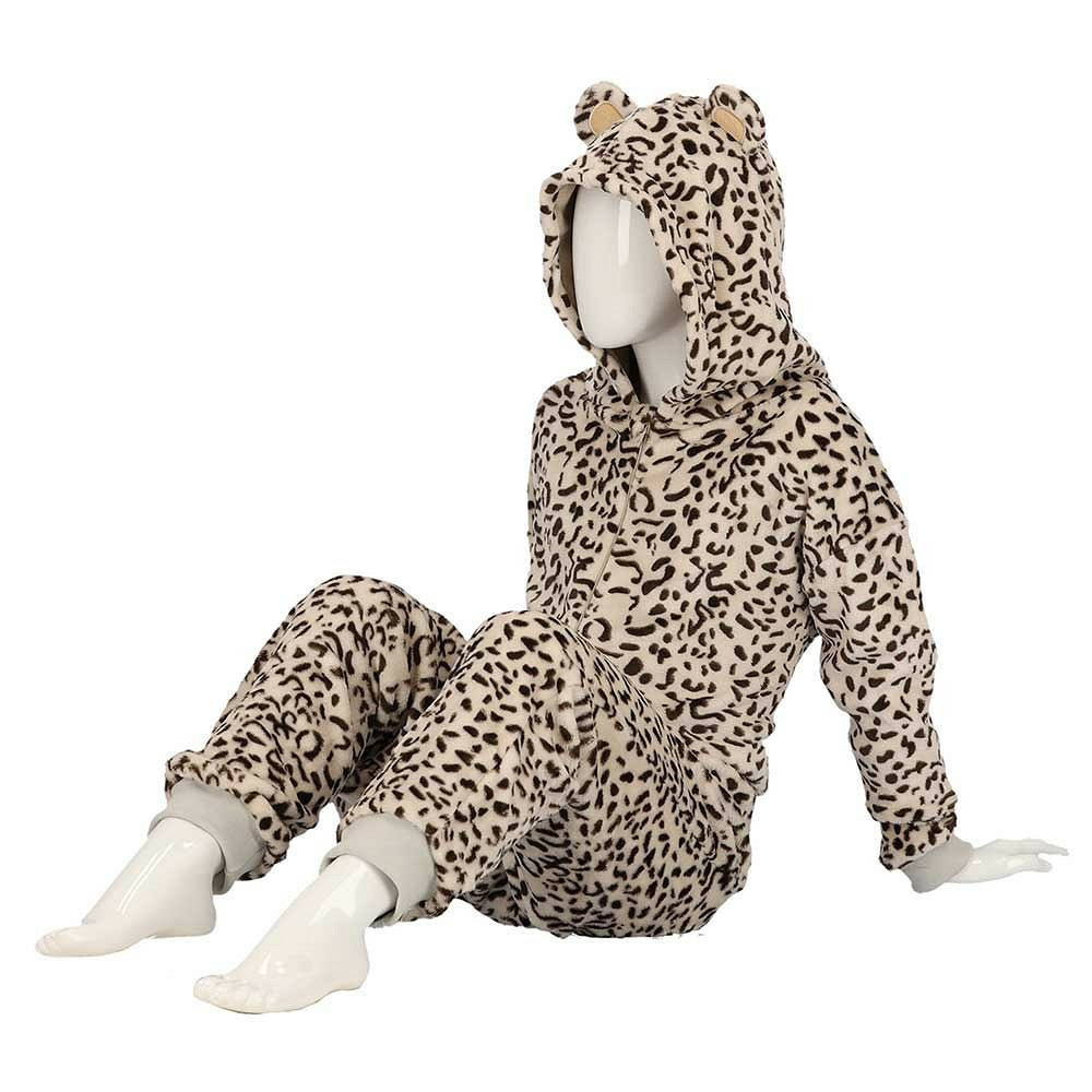 Zachte luipaard-cheetah print onesie voor kinderen wit maat 110-122