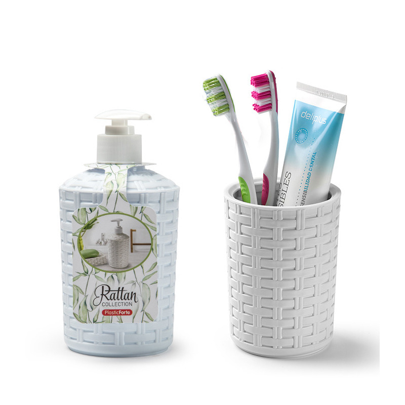 Zeep pompje-dispenser en tandenborstel-tandpasta houder set wit