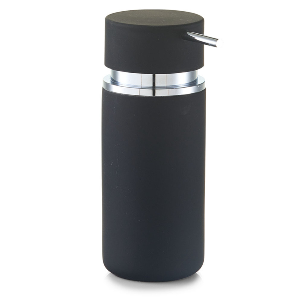 Zeeppompje-dispenser keramiek zwart rubber coating 6 x 16 cm