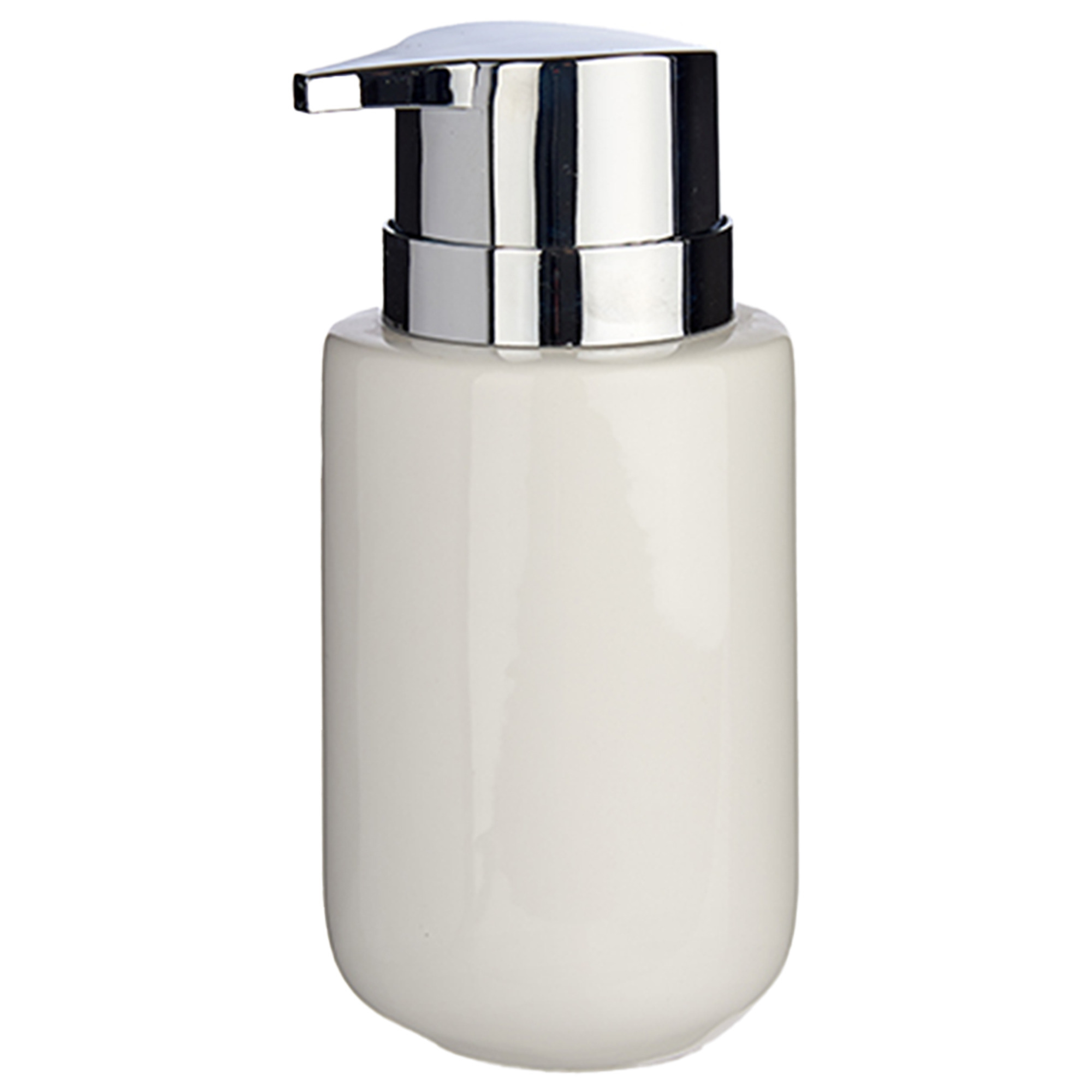 Zeeppompje-dispenser van keramiek wit-zilver 350 ml