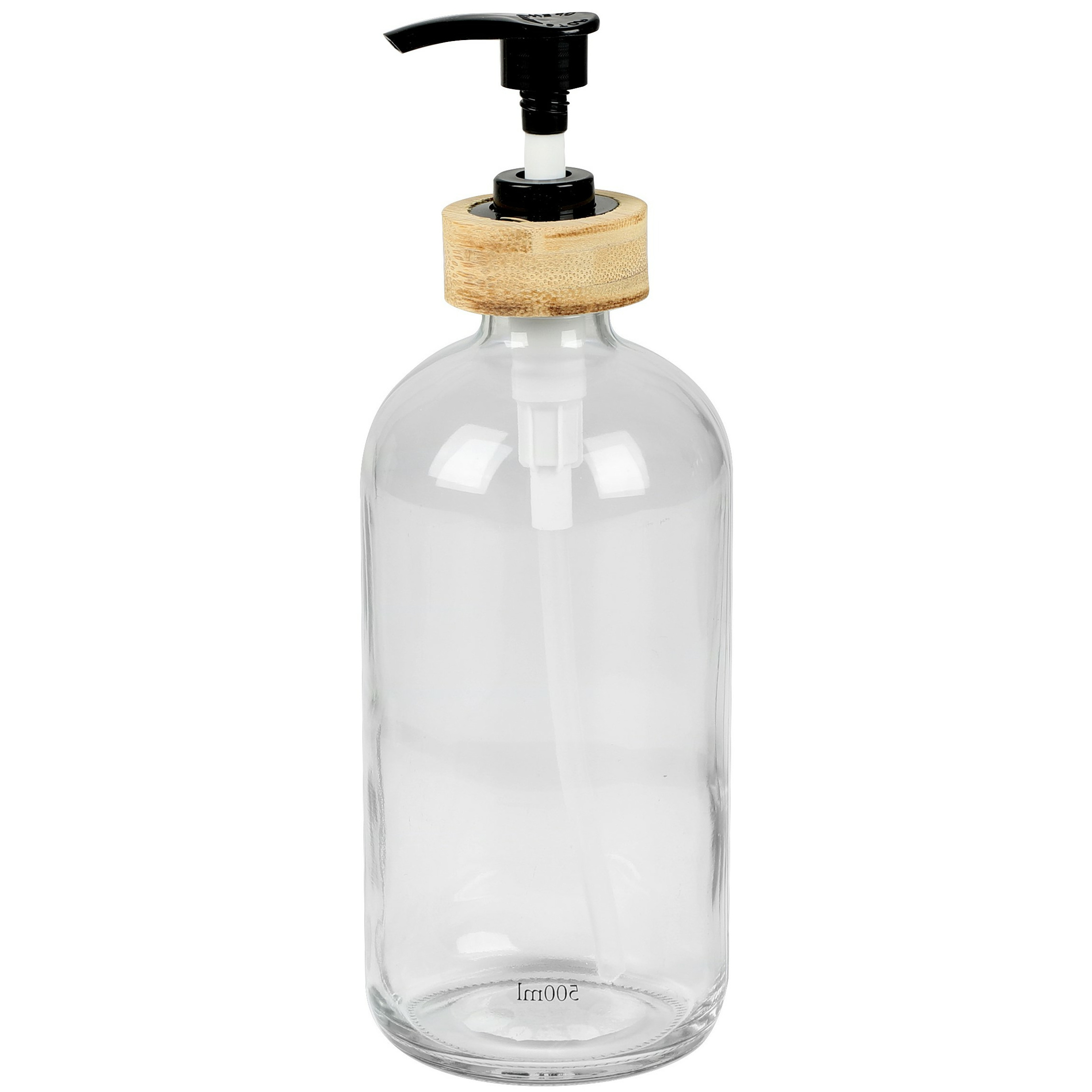 Zeeppompje-zeepdispenser van glas-bamboe transparant 0.5 liter 21 cm