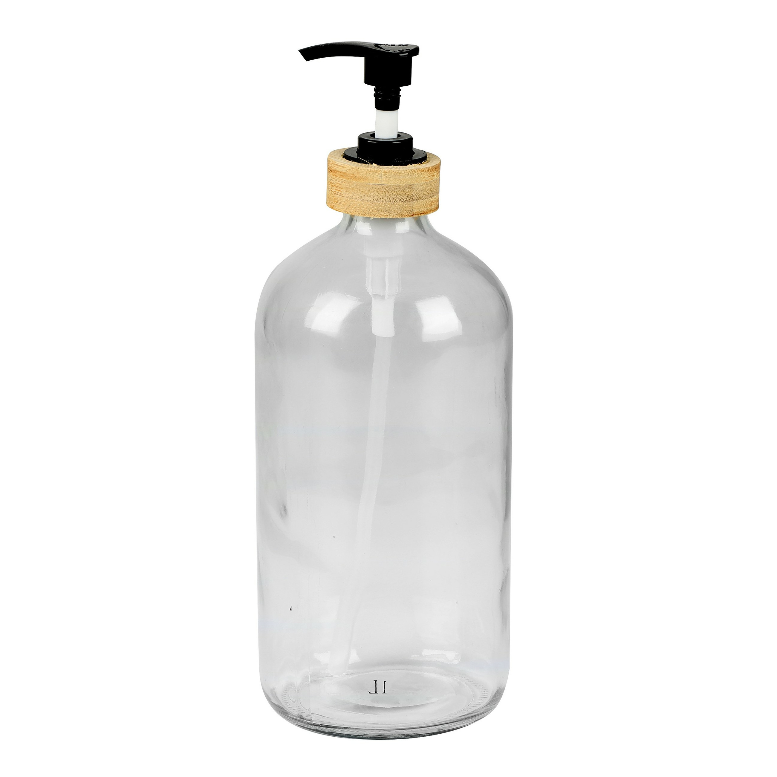 Zeeppompje-zeepdispenser van glas-bamboe transparant 1 liter 24 cm