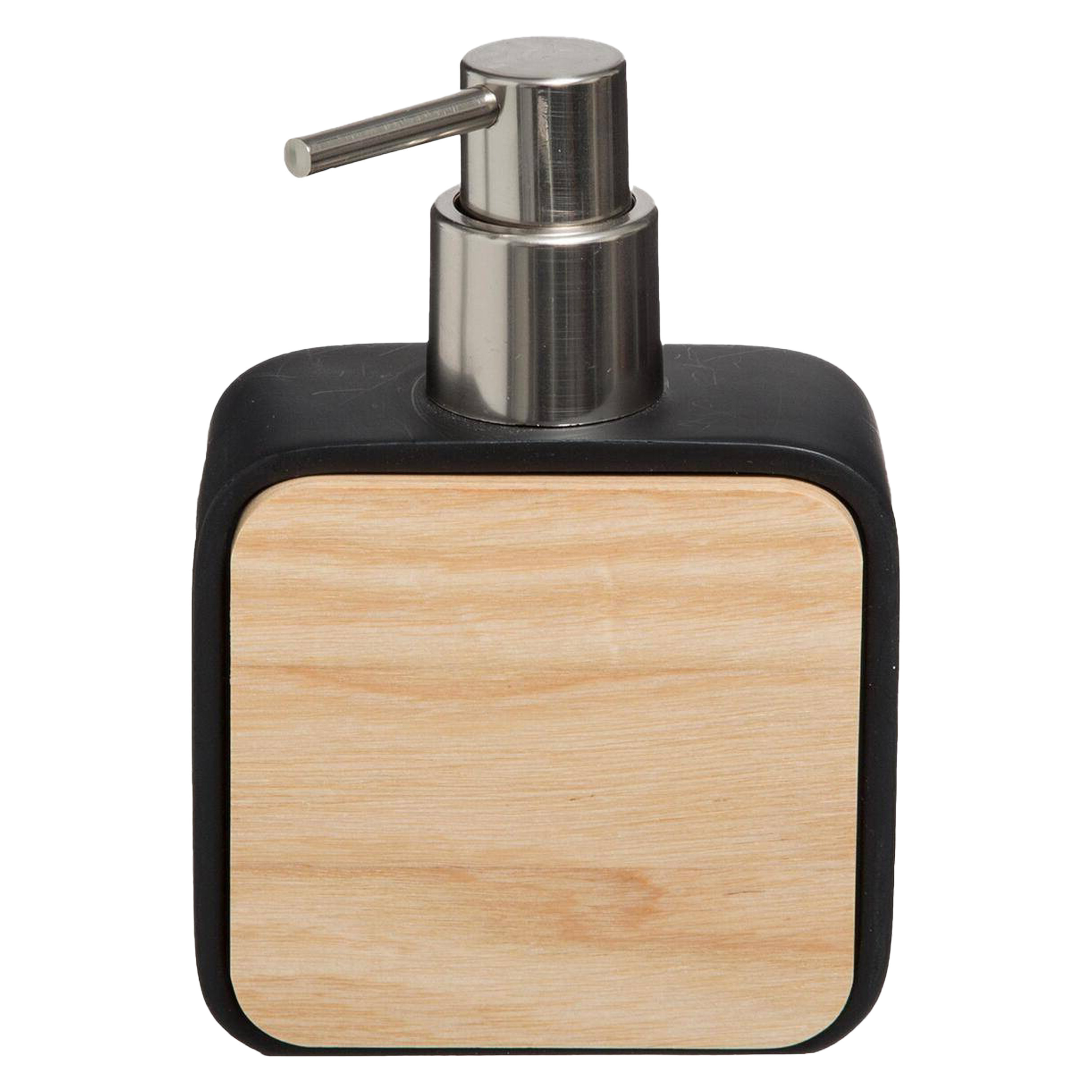 Zeeppompje-zeepdispenser zwart 10 x 15 cm 200 ml bamboe-kunststeen badkamer hygiene
