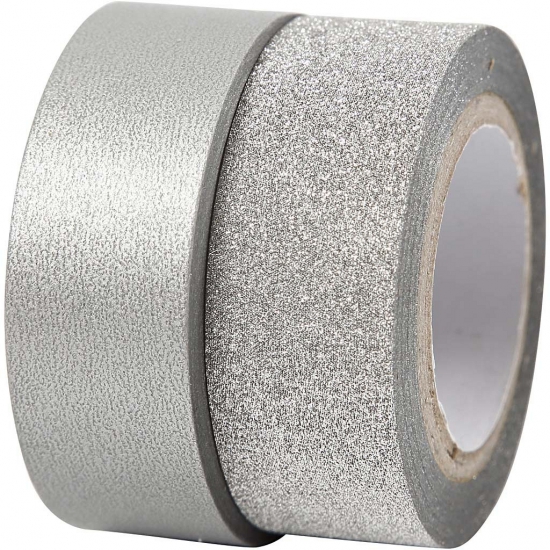 Zilver glitter tape 2 rollen -