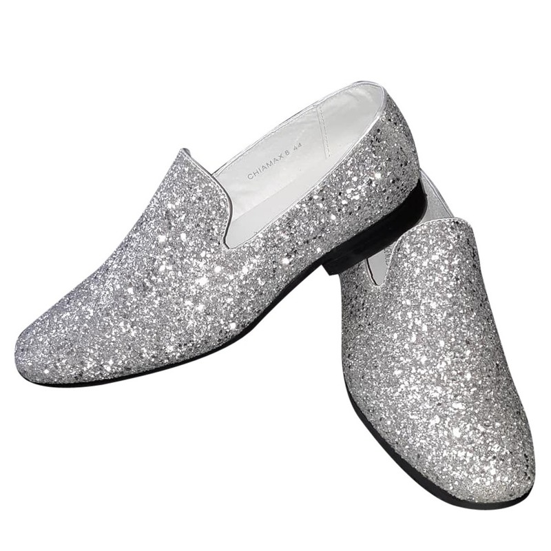 Zilveren glitter disco instap schoenen voor heren