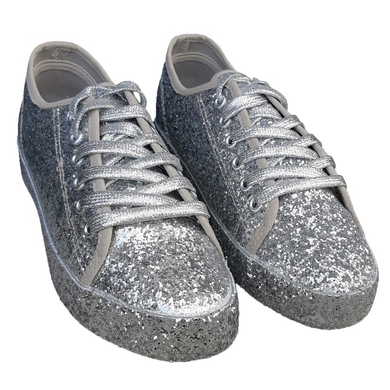 Zilveren glitter disco sneakers-schoenen voor dames