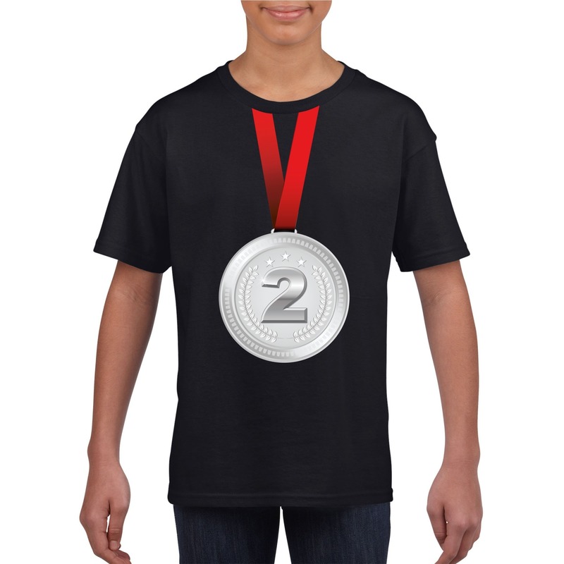 Zilveren medaille kampioen shirt zwart jongens en meisjes