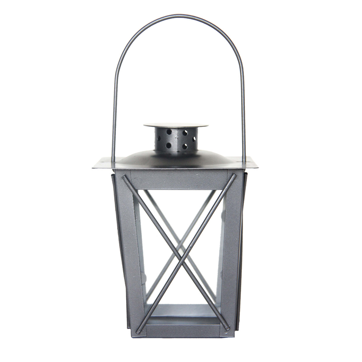 Zilveren tuin lantaarn-windlicht van ijzer 12 x 12 x 16 cm