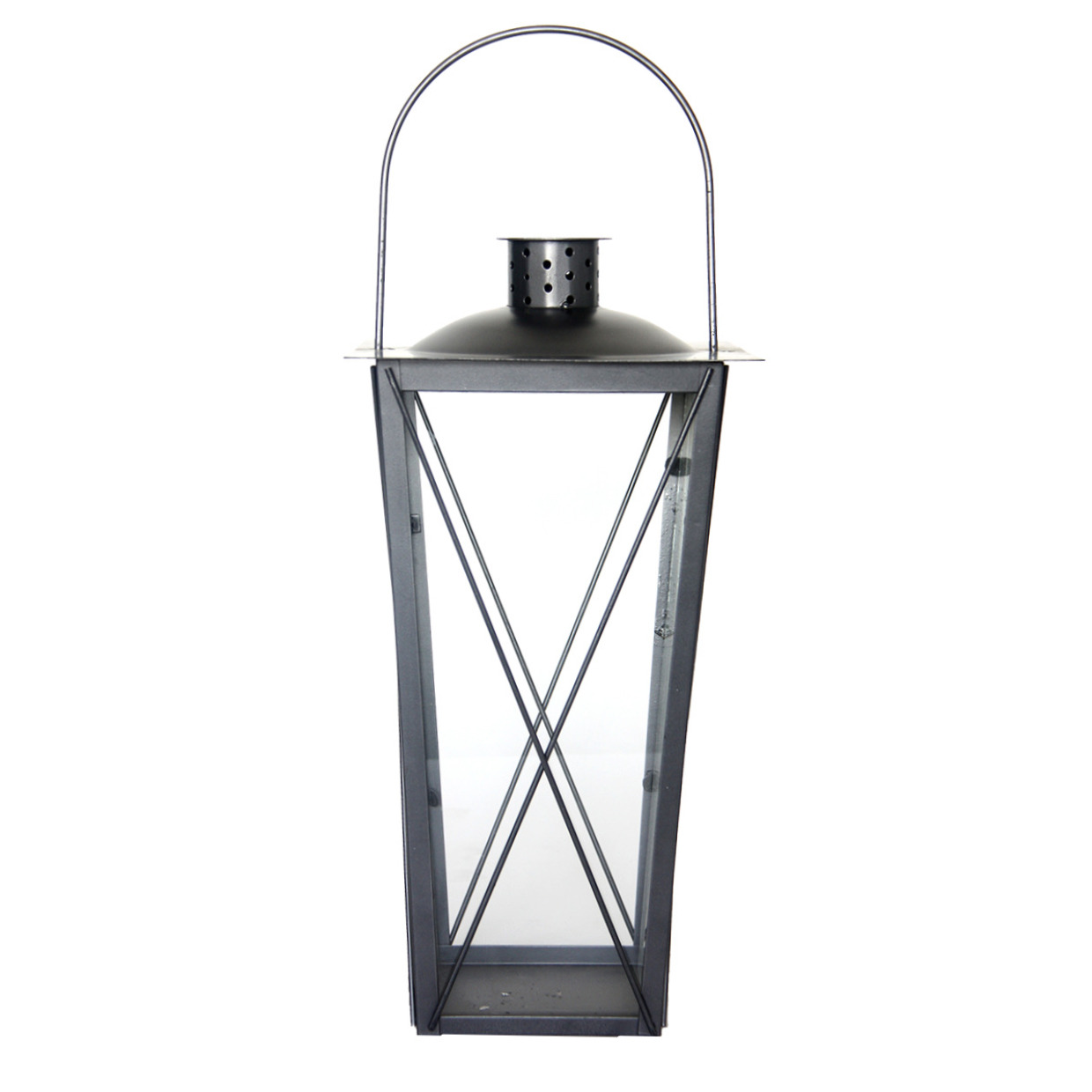 Zilveren tuin lantaarn-windlicht van ijzer 20 x 20 x 40 cm