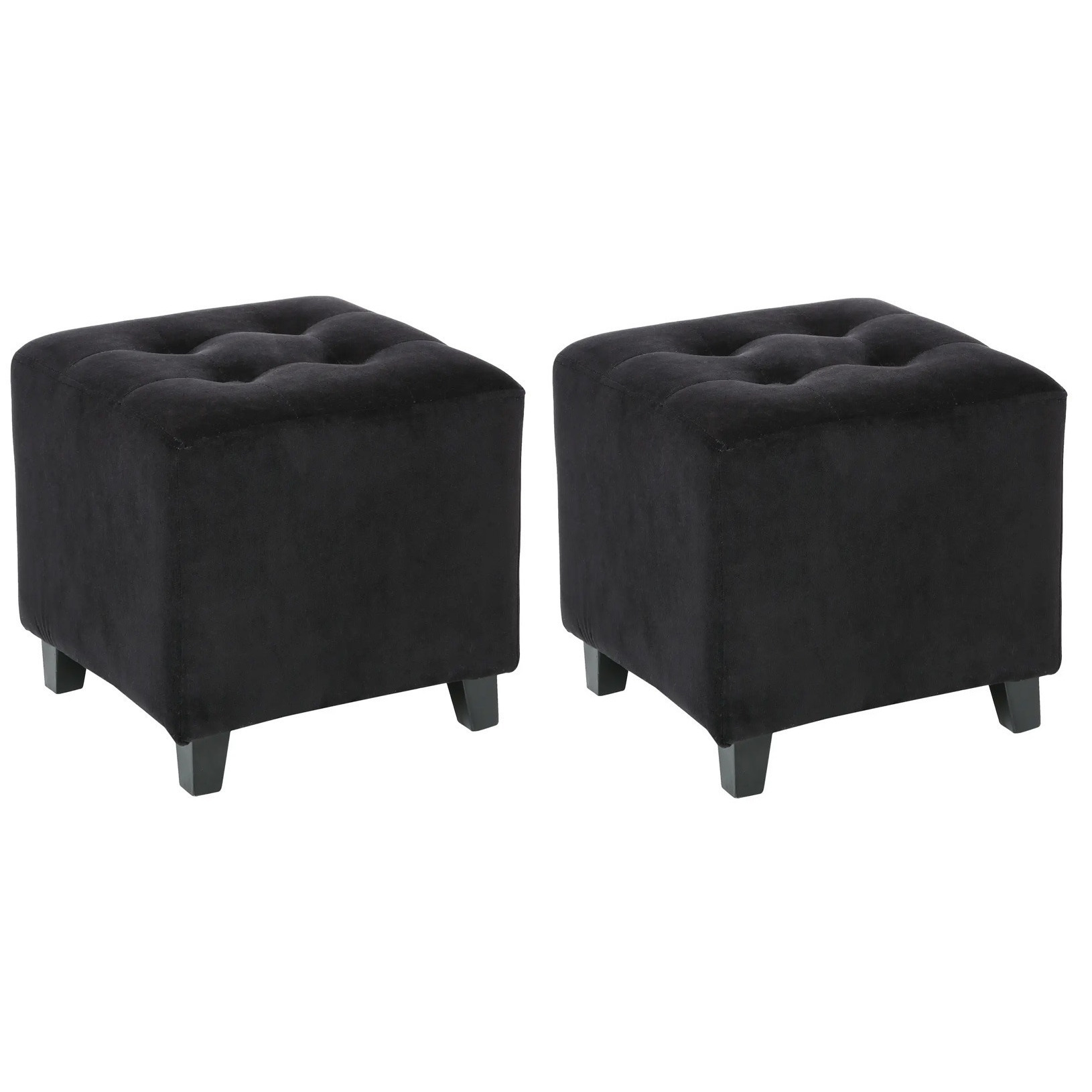 Zit krukje-bijzet stoel-poef 2x hout-stof zwart fluweel D35 x H40 cm