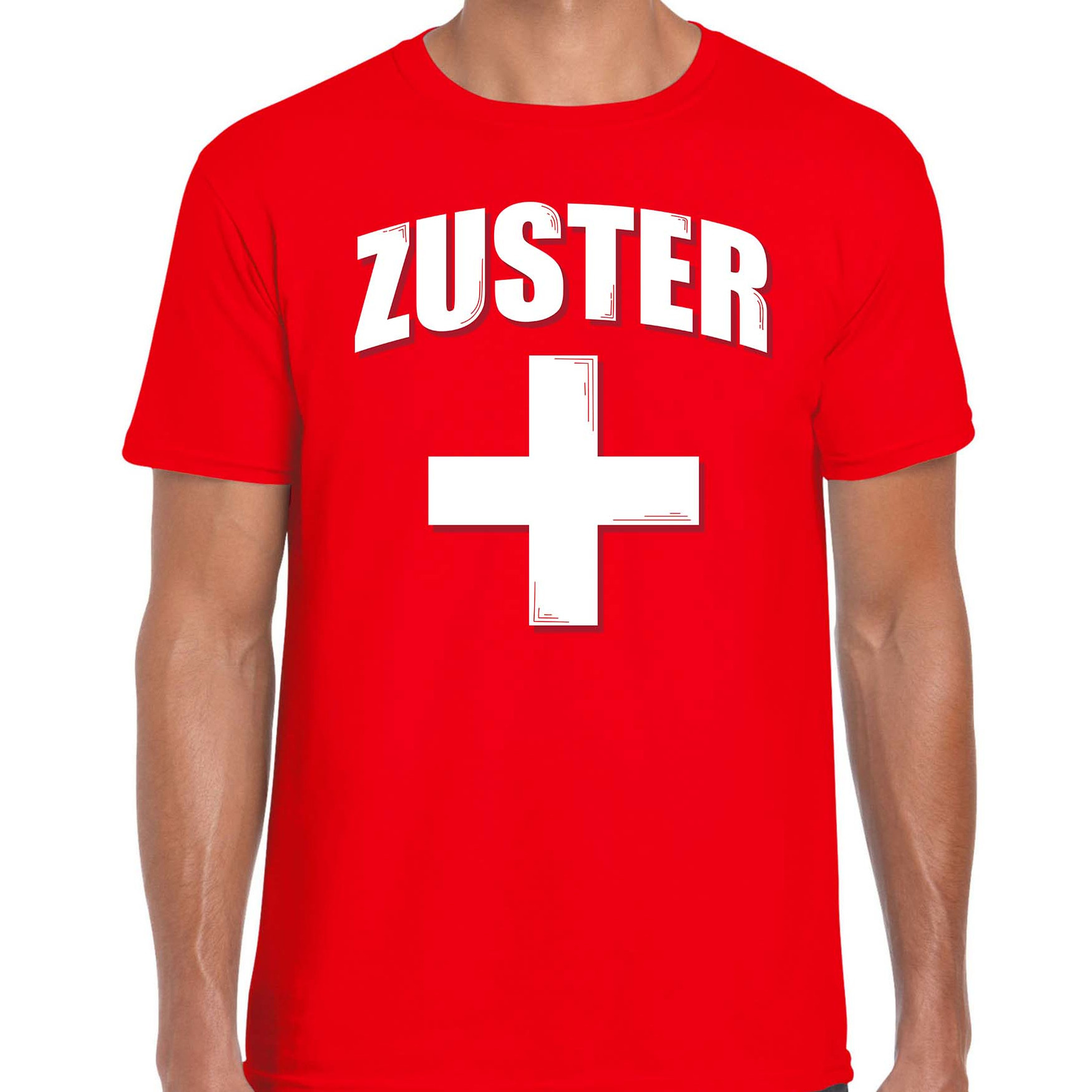 Zuster met kruis verkleed t-shirt rood voor heren