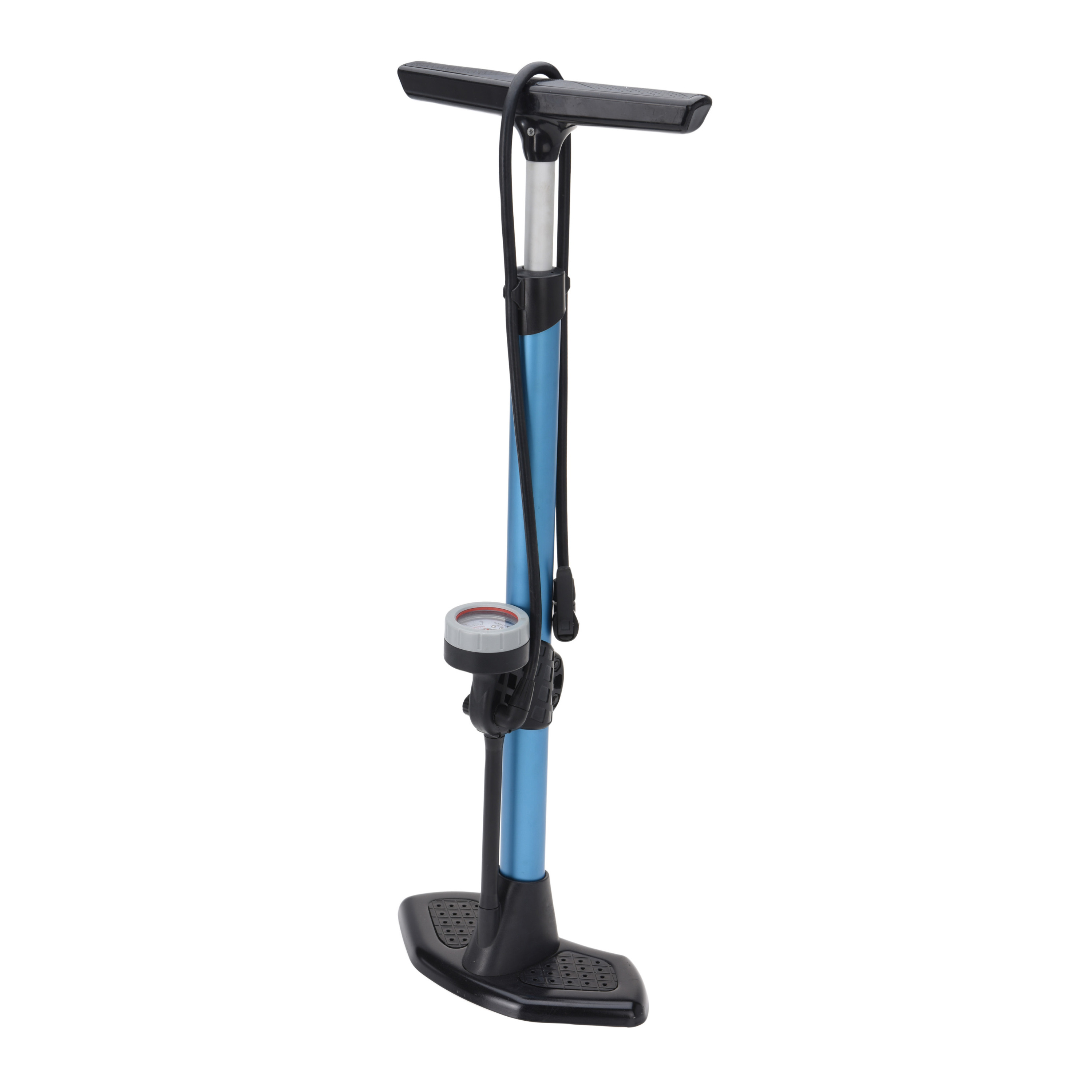 Zwart-blauwe fietspomp staand met drukmeter 67 cm