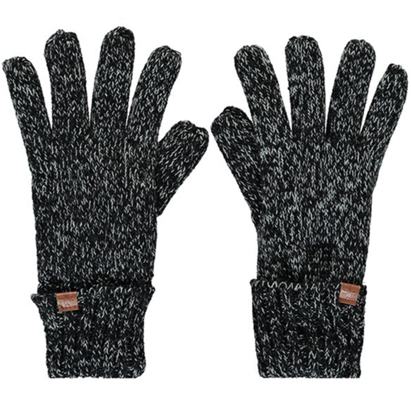 Zwart-grijs gemeleerde gebreide handschoenen met fleece voering voor kinderen