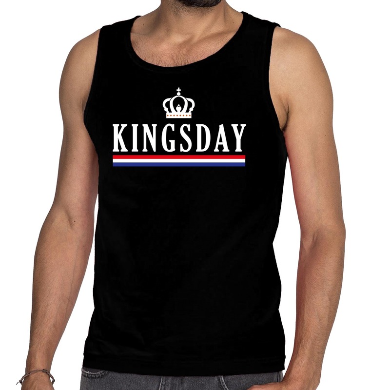 Zwart Kingsday met vlag en kroon tanktop-mouwloos shirt voor