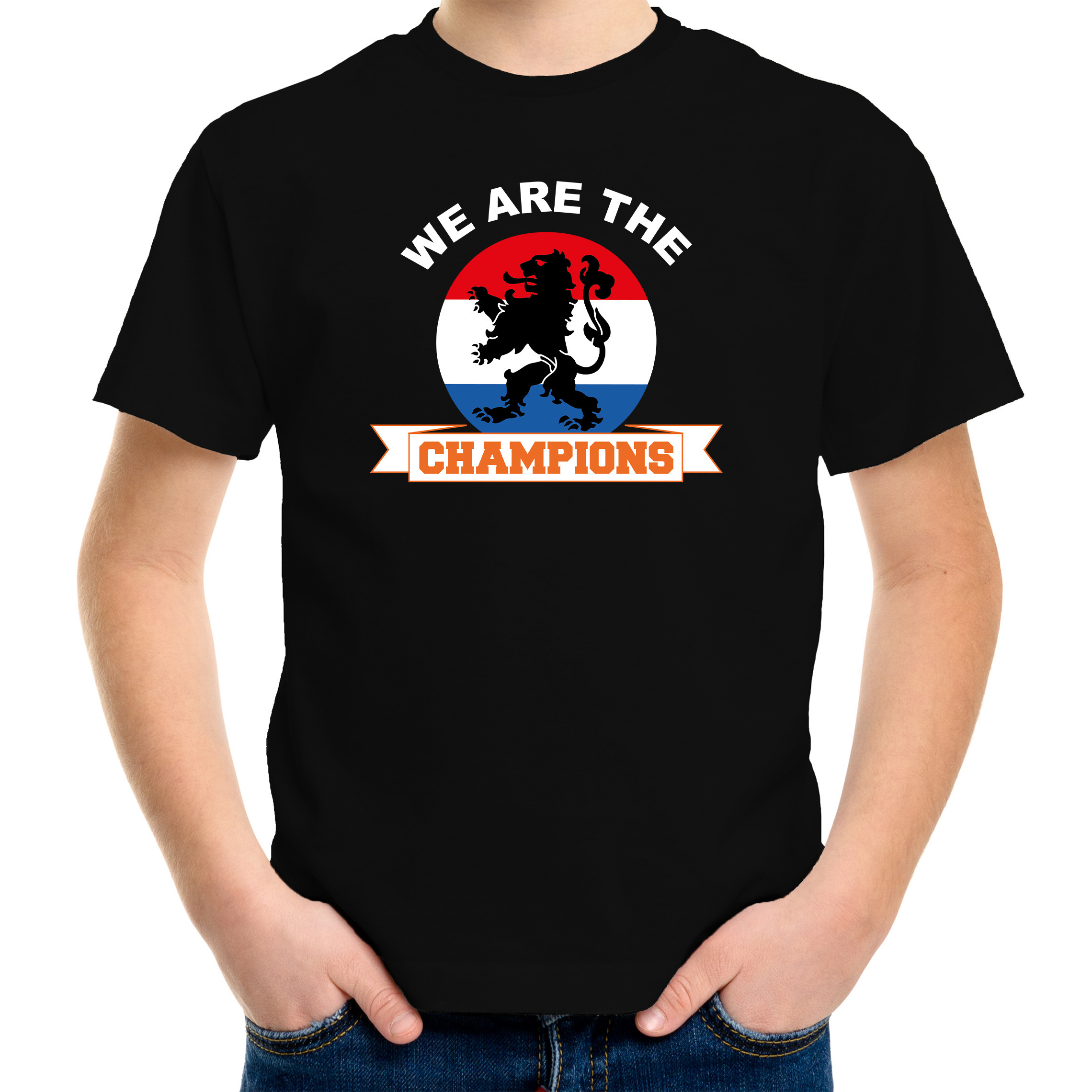 Zwart t-shirt Holland - Nederland supporter we are the champions EK/ WK voor kinderen