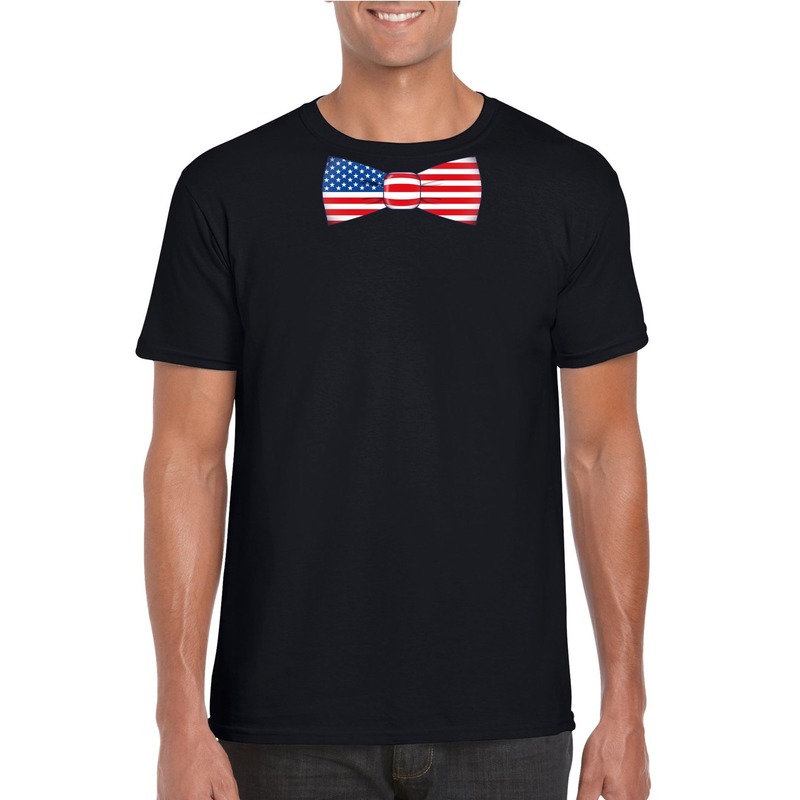 Zwart t-shirt met Amerika vlag strikje heren