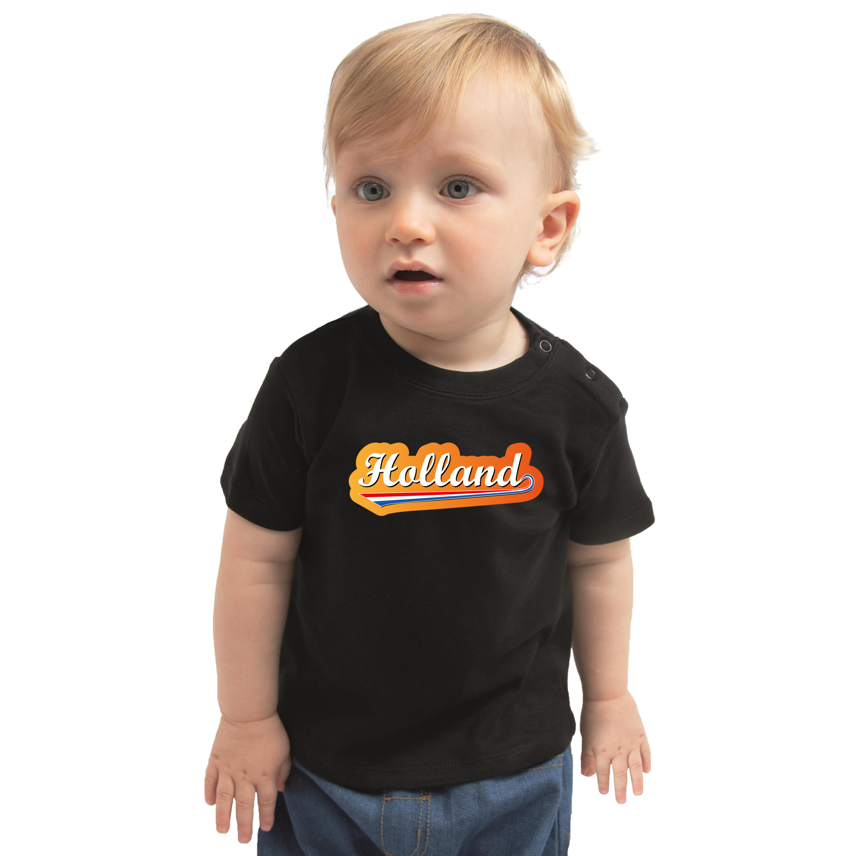 Zwart t-shirt met Nederlandse wimpel Holland supporter voor baby-peuters
