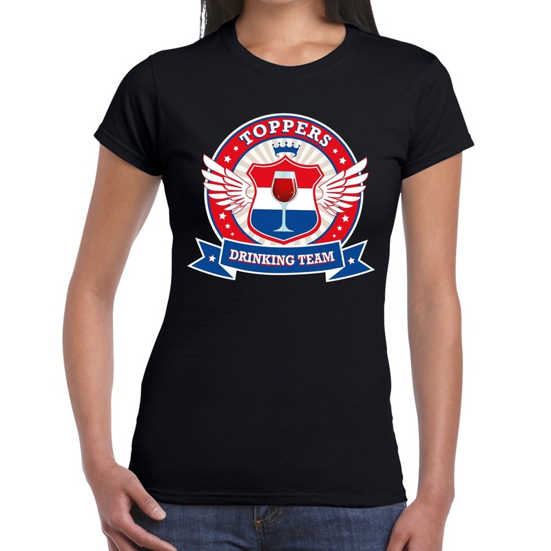 Zwart Toppers drinking team t-shirt dames