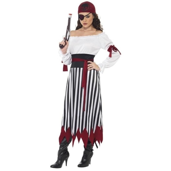 Zwart/wit/rood piraten verkleed kostuum voor dames