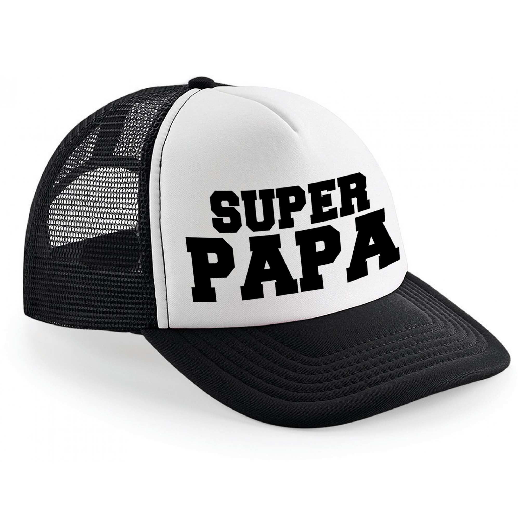 Zwart/ wit Super papa snapback cap/ truckers pet heren - Vaderdag petjes
