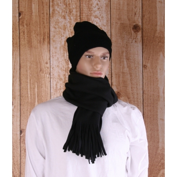 Zwarte fleece sjaal met franjes -