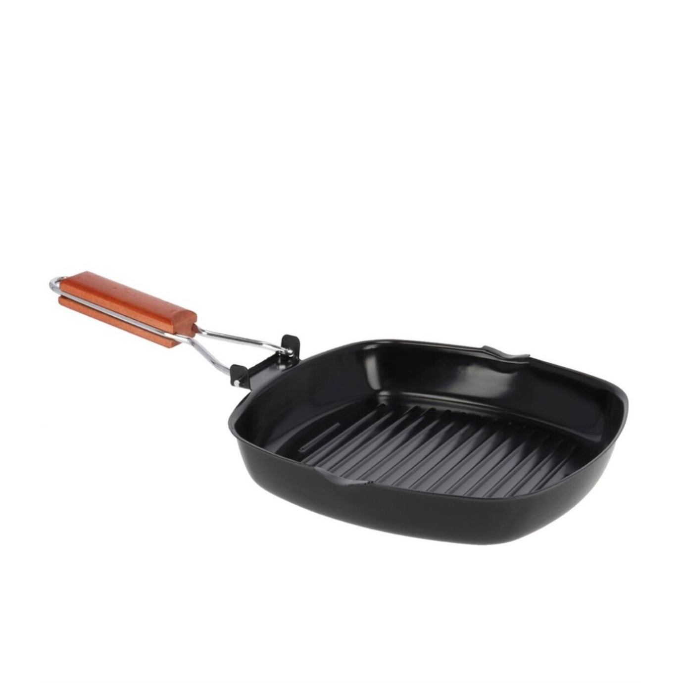 Zwarte grillpan koekenpan 25 cm met anti-aanbak laag en houten handvat