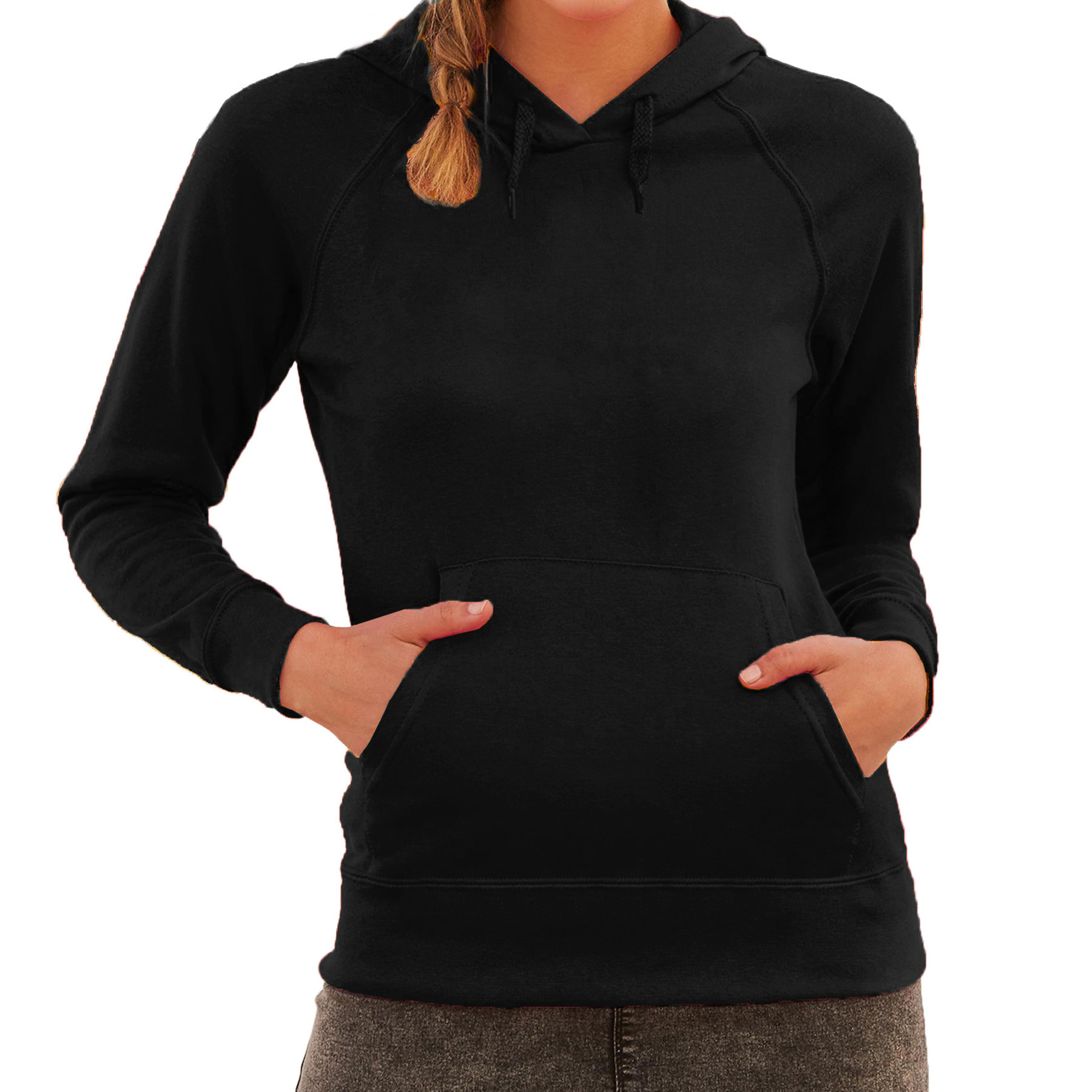 Zwarte hoodie-sweater raglan met capuchon voor dames