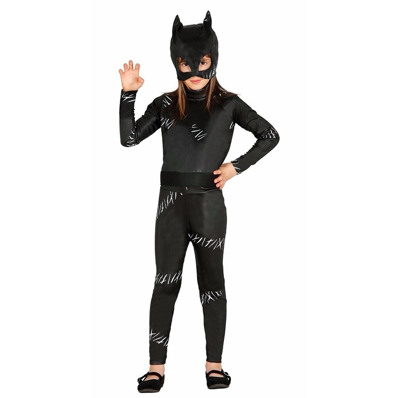 Zwarte kat/poes Halloween catsuit voor meiden