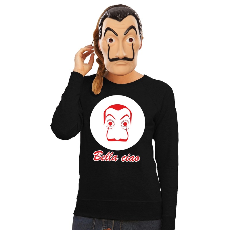 Zwarte Salvador Dali sweater met La Casa de Papel masker dames
