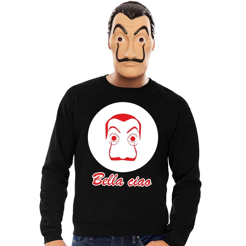 Zwarte Salvador Dali sweater met La Casa de Papel masker heren