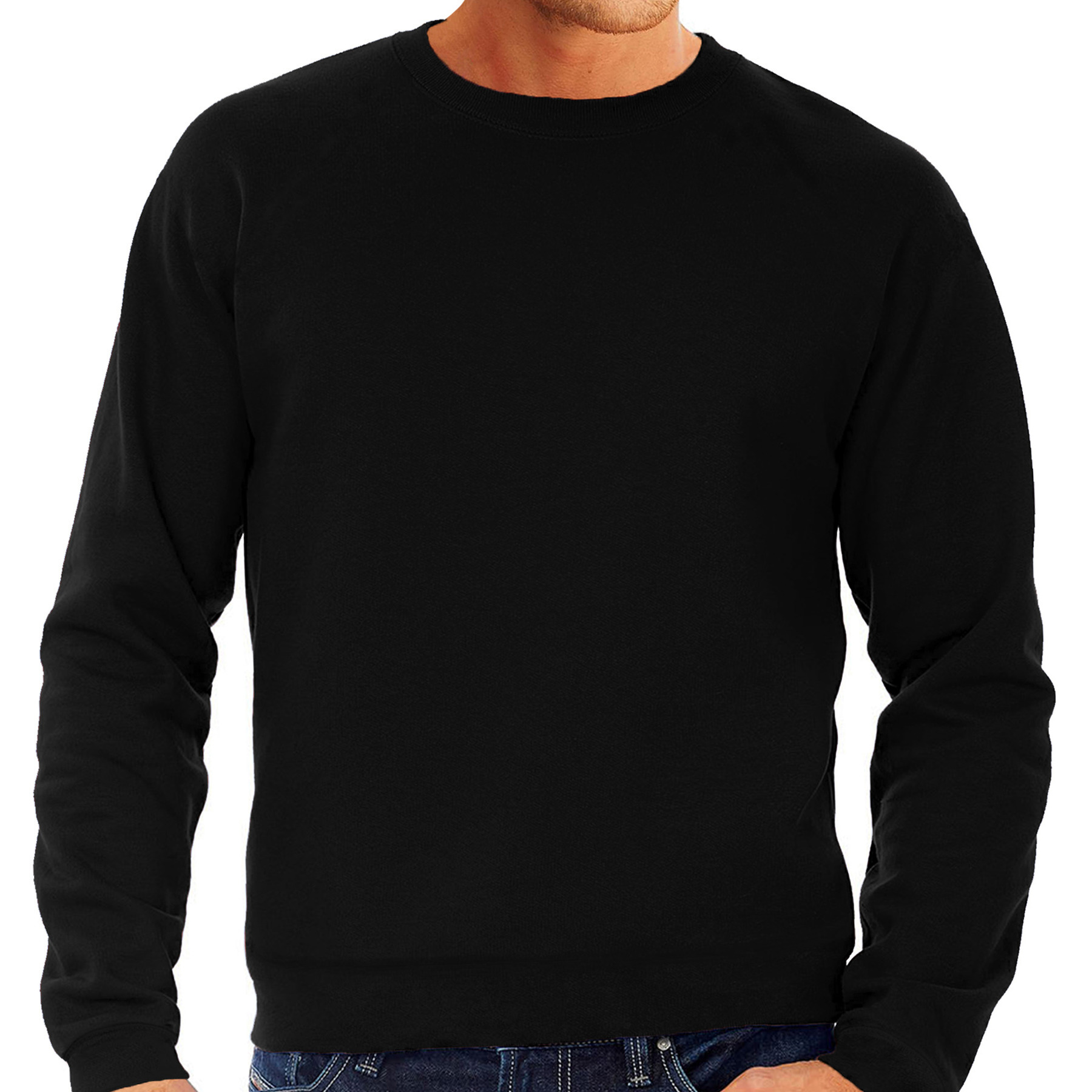 Zwarte sweater / sweatshirt trui grote maat met ronde hals voor heren 3XL (58) -