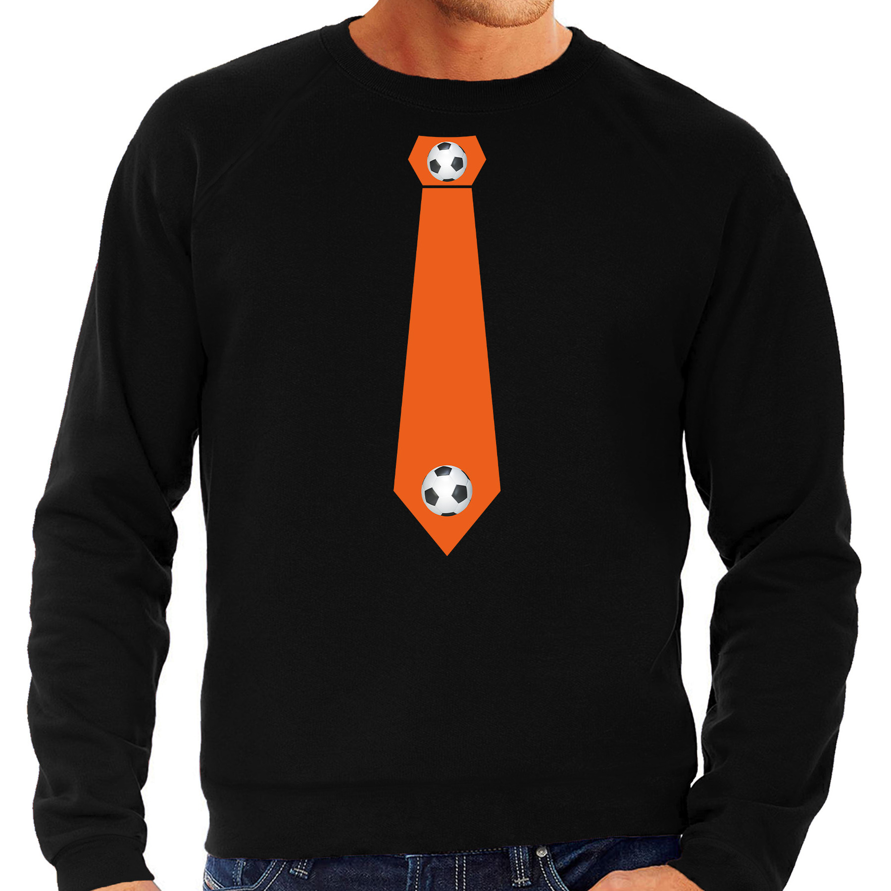 Zwarte sweater-trui Holland-Nederland supporter oranje voetbal stropdas EK- WK voor heren