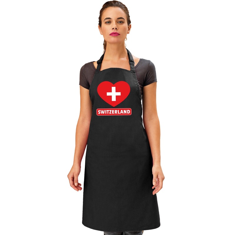 Zwitserland hart vlag barbecueschort/ keukenschort zwart
