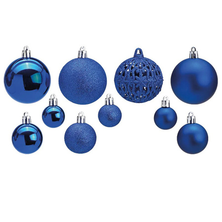 100x Plastic Christmas balls blue 3, 4 and 6 cm