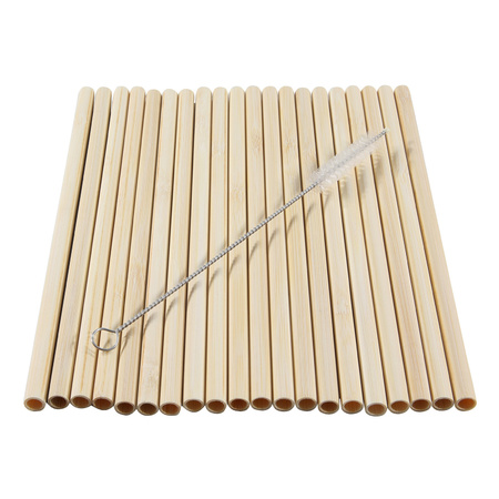 100x stuks Bamboe rietjes 20 cm met borsteltje