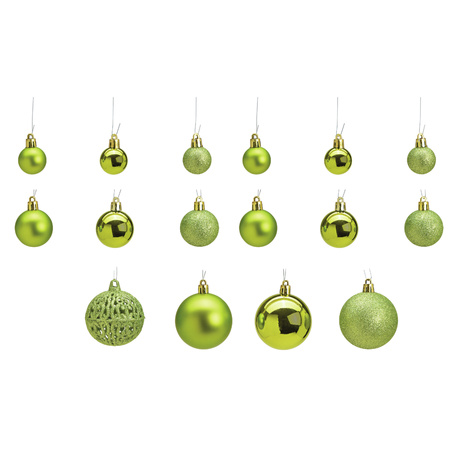 100x pcs plastic christmas baubles lime green 3, 4 and 6 cm
