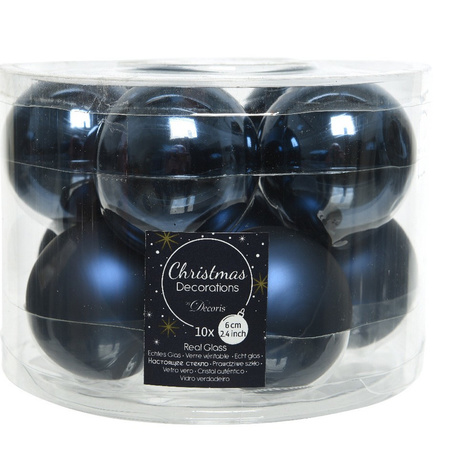 Groot pakket glazen kerstballen 50x donkerblauw glans/mat 4-6-8 cm incl haakjes