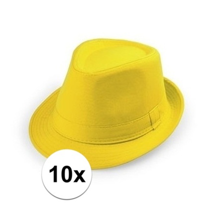 10x Geel trilby verkleed hoedjes voor volwassenen