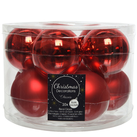 Glazen kerstballen pakket kerstrood glans/mat 38x stuks 4 en 6 cm met piek glans