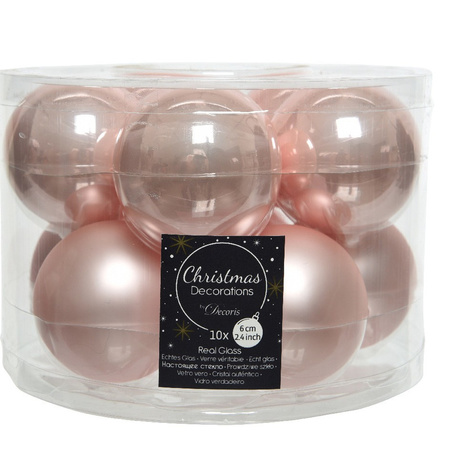 Glazen kerstballen pakket lichtroze glans/mat 38x stuks 4 en 6 cm met piek mat