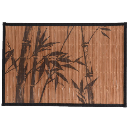 10x stuks rechthoekige placemats 30 x 45 cm  bamboe bruin met zwarte bamboe print 1