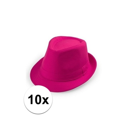 10x Voordelige roze trilby hoedjes 
